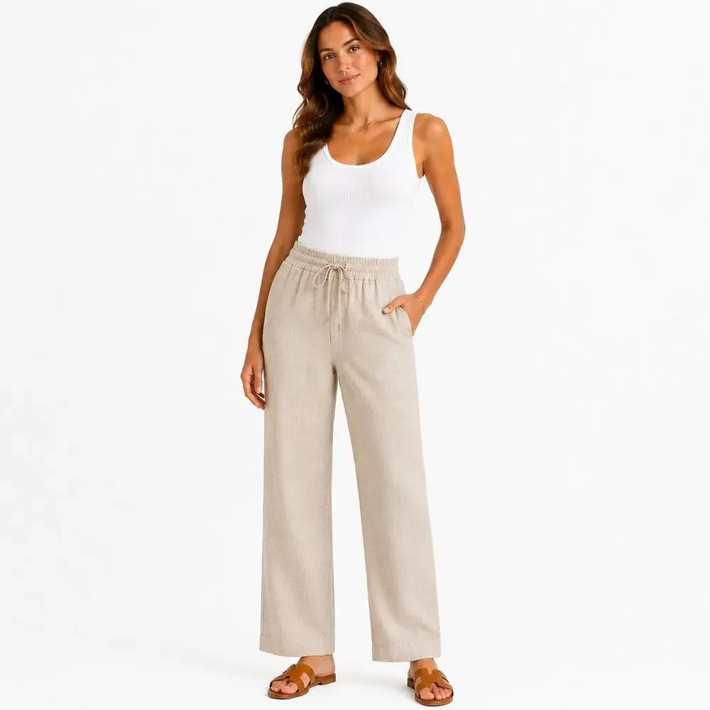 Quince Women 100% European Linen Pants Size Medium Flax Wide Leg Vacation Travel